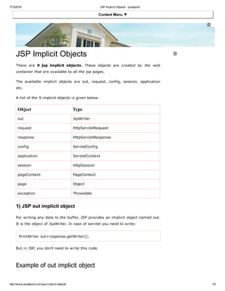 Objects in jsp | PDF