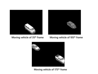 Moving vehicle of 35th frame Moving vehicle of 105th frame
Moving vehicle of 175th frame
 
