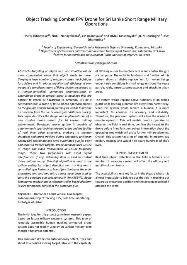 Object Tracking Combat FPV Drone for Sri Lanka Short Range Military ...