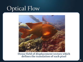 16Optical FlowDense field of displacement vectors which defines the translation of each pixel