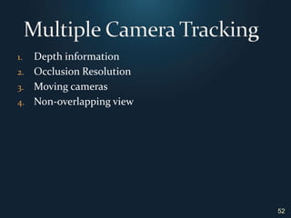 Depth informationOcclusion ResolutionMoving camerasNon-overlapping viewMultiple Camera Tracking52