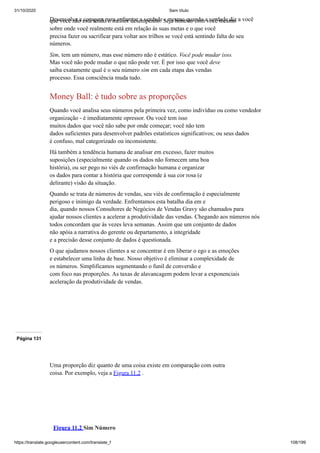 31/10/2020 Sem título
https://translate.googleusercontent.com/translate_f 108/199
Desenvolva a coragem para enfrentar a verdade - mesmo quando a verdade diz a você
que você não está tendo o melhor desempenho. Seja honesto com você mesmo
sobre onde você realmente está em relação às suas metas e o que você
precisa fazer ou sacrificar para voltar aos trilhos se você está sentindo falta do seu
números.
Sim, tem um número, mas esse número não é estático. Você pode mudar isso.
Mas você não pode mudar o que não pode ver. É por isso que você deve
saiba exatamente qual é o seu número sim em cada etapa das vendas
processo. Essa consciência muda tudo.
Money Ball: é tudo sobre as proporções
Quando você analisa seus números pela primeira vez, como indivíduo ou como vendedor
organização - é imediatamente opressor. Ou você tem isso
muitos dados que você não sabe por onde começar; você não tem
dados suficientes para desenvolver padrões estatísticos significativos; ou seus dados
é confuso, mal categorizado ou inconsistente.
Há também a tendência humana de analisar em excesso, fazer muitos
suposições (especialmente quando os dados não fornecem uma boa
história), ou ser pego no viés de confirmação humana e organizar
os dados para contar a história que corresponde à sua cor rosa (e
delirante) visão da situação.
Quando se trata de números de vendas, seu viés de confirmação é especialmente
perigoso e inimigo da verdade. Enfrentamos esta batalha dia em e
dia, quando nossos Consultores de Negócios de Vendas Gravy são chamados para
ajudar nossos clientes a acelerar a produtividade das vendas. Chegando aos números nós
todos concordam que às vezes leva semanas. Assim que um conjunto de dados
não apóia a narrativa do gerente ou departamento, a integridade
e a precisão desse conjunto de dados é questionada.
O que ajudamos nossos clientes a se concentrar é em liberar o ego e as emoções
e estabelecer uma linha de base. Nosso objetivo é eliminar a complexidade de
os números. Simplificamos segmentando o funil de conversão e
com foco nas proporções. As taxas de alavancagem podem levar a exponenciais
aceleração da produtividade de vendas.
Página 131
Uma proporção diz quanto de uma coisa existe em comparação com outra
coisa. Por exemplo, veja a Figura 11.2 .
Figura 11.2 Sim Número
 