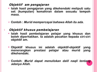 <ul><li>Objektif  am pengajaran </li></ul><ul><ul><li>Ialah hasil pengajaran yang dikehendaki meliputi satu set (kumpulan)...