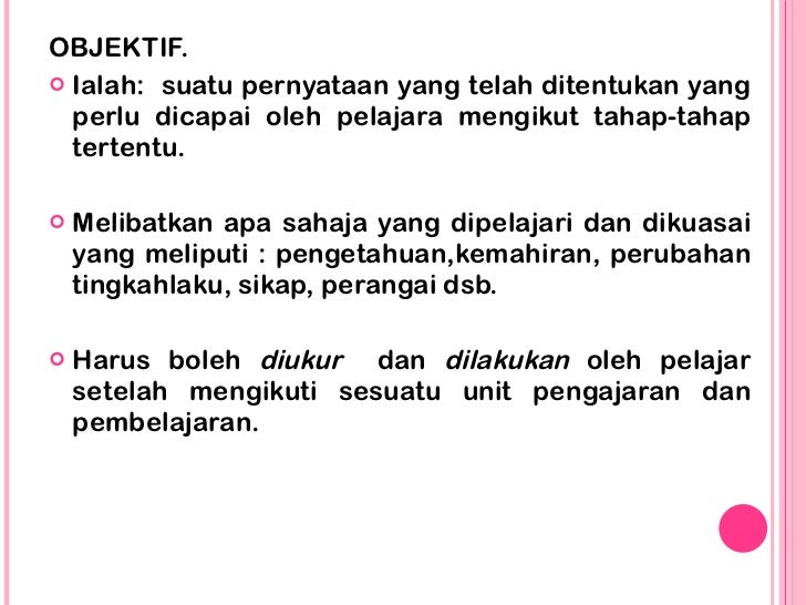 Objektif pengajaran Objektif pengajaran