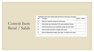 Contoh Item
Betul / Salah
 