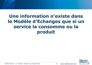 Une information n'existe dans
     le Modèle d'Echanges que si un
        service la consomme ou la
                  produit




GW/PR/PT/8345 – 1.0 – MDSOA - Modèles Pivot, Modèles Métier   36
 
