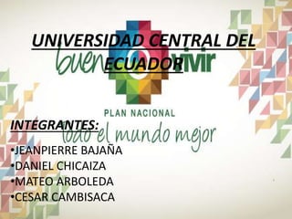 UNIVERSIDAD CENTRAL DEL
ECUADOR
INTEGRANTES:
•JEANPIERRE BAJAÑA
•DANIEL CHICAIZA
•MATEO ARBOLEDA
•CESAR CAMBISACA
 