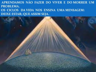 APRENDAMOS NÃO FAZER DO VIVER E DO MORRER UM
PROBLEMA.
OS CICLOS DA VIDA NOS ENSINA UMA MENSAGEM:
DEIXE ESTAR; QUE ASSIM SEJA.
 
