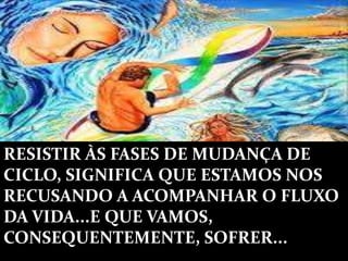 RESISTIR ÀS FASES DE MUDANÇA DE
CICLO, SIGNIFICA QUE ESTAMOS NOS
RECUSANDO A ACOMPANHAR O FLUXO
DA VIDA...E QUE VAMOS,
CONSEQUENTEMENTE, SOFRER....
 