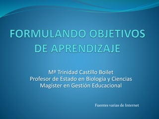 Mª Trinidad Castillo Boilet
Profesor de Estado en Biología y Ciencias
Magíster en Gestión Educacional
Fuentes varias de Internet
 