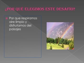   Por que respiramos
    aire limpio y
    disfrutamos del
    paisajes
 
