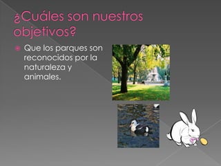    Que los parques son
    reconocidos por la
    naturaleza y
    animales.
 