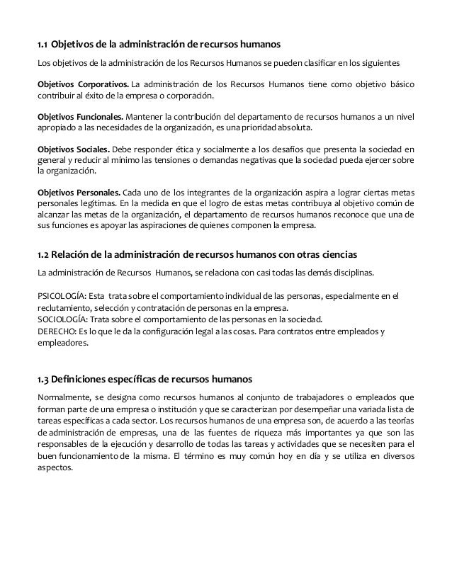 Objetivos de la administración de recursos humanos