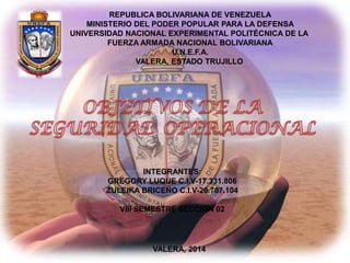 REPUBLICA BOLIVARIANA DE VENEZUELA
MINISTERIO DEL PODER POPULAR PARA LA DEFENSA
UNIVERSIDAD NACIONAL EXPERIMENTAL POLITÉCNICA DE LA
FUERZA ARMADA NACIONAL BOLIVARIANA
U.N.E.F.A.
VALERA, ESTADO TRUJILLO

INTEGRANTES:
GREGORY LUQUE C.I.V-17.331.806
ZULEIKA BRICEÑO C.I.V-20.707.104

VIII SEMESTRE SECCION 02

VALERA, 2014

 