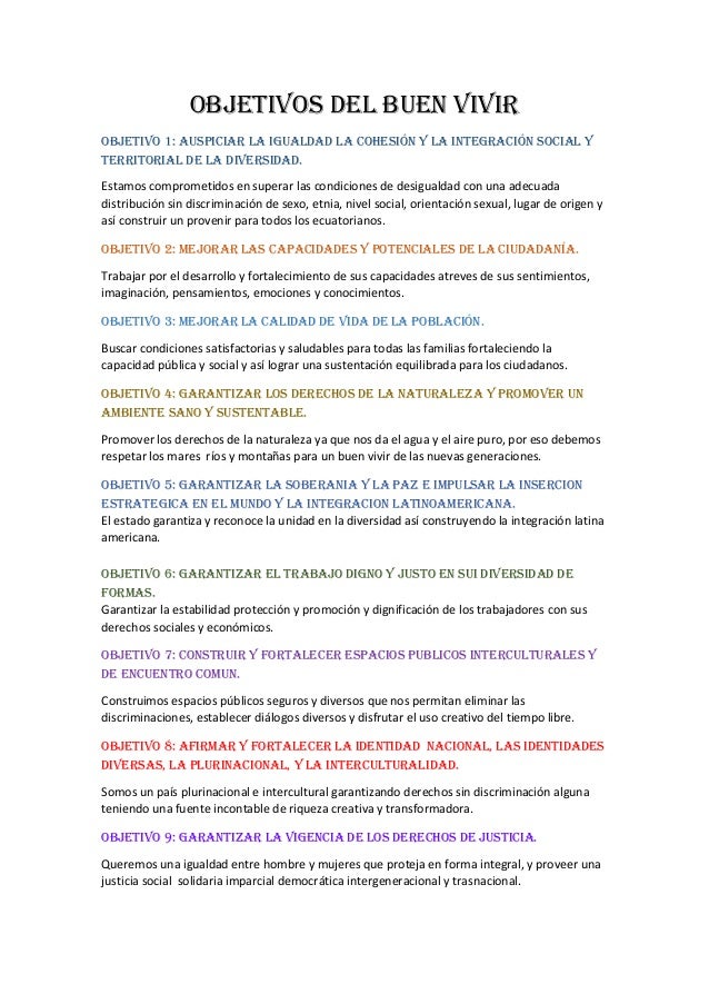 Objetivos Del Buen Vivir