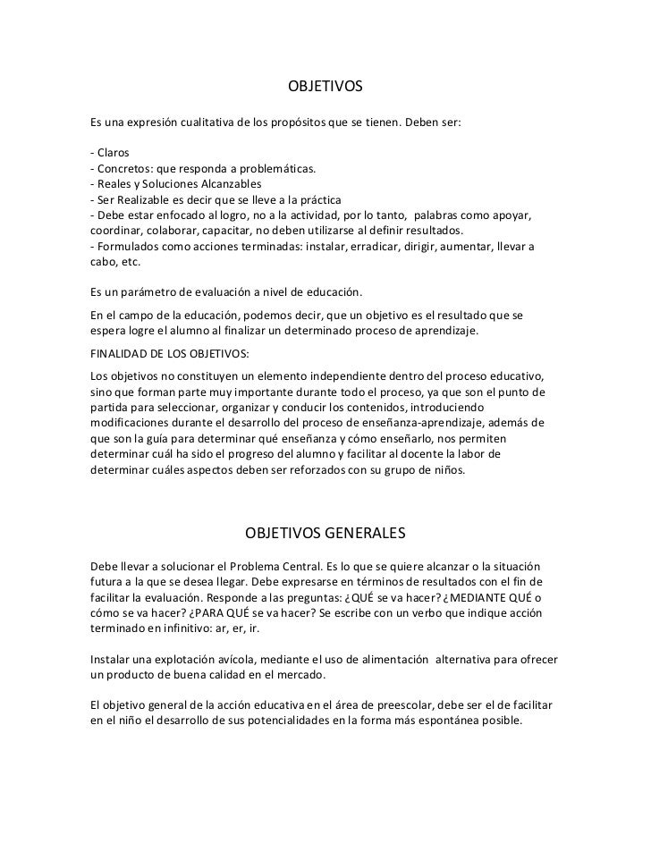 Objetivos, objetivos generales y objetivos especificos