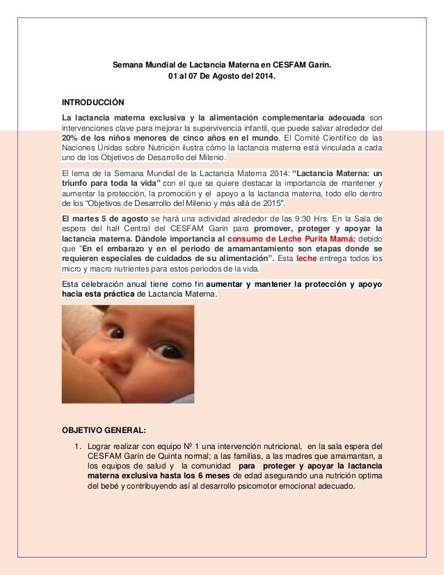 Objetivos semana mundial lactancia materna (1) Objetivos semana mundial lactancia materna (1)