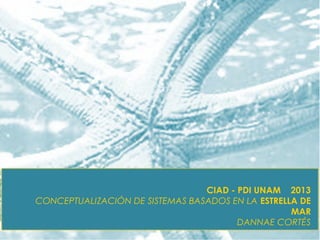 CIAD - PDI UNAM 2013
CONCEPTUALIZACIÓN DE SISTEMAS BASADOS EN LA ESTRELLA DE
MAR
DANNAE CORTÉS
 