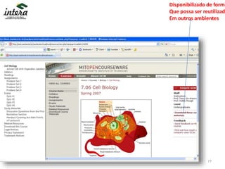 77
Disponibilizado de forma
Que possa ser reutilizad
Em outros ambientes
 