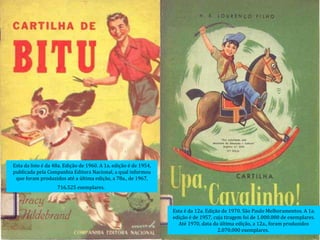 Esta da foto é da 48a. Edição de 1960. A 1a. edição é de 1954, publicada pela Companhia Editora Nacional, a qual informou que foram produzidos até a última edição, a 78a., de 1967, 716.525 exemplares.   Esta é da 12a. Edição de 1970. São Paulo Melhoramentos. A 1a. edição é de 1957, cuja tiragem foi de 1.000.000 de exemplares. Até 1970, data da última edição, a 12a., foram produzidos 2.070.000 exemplares.  