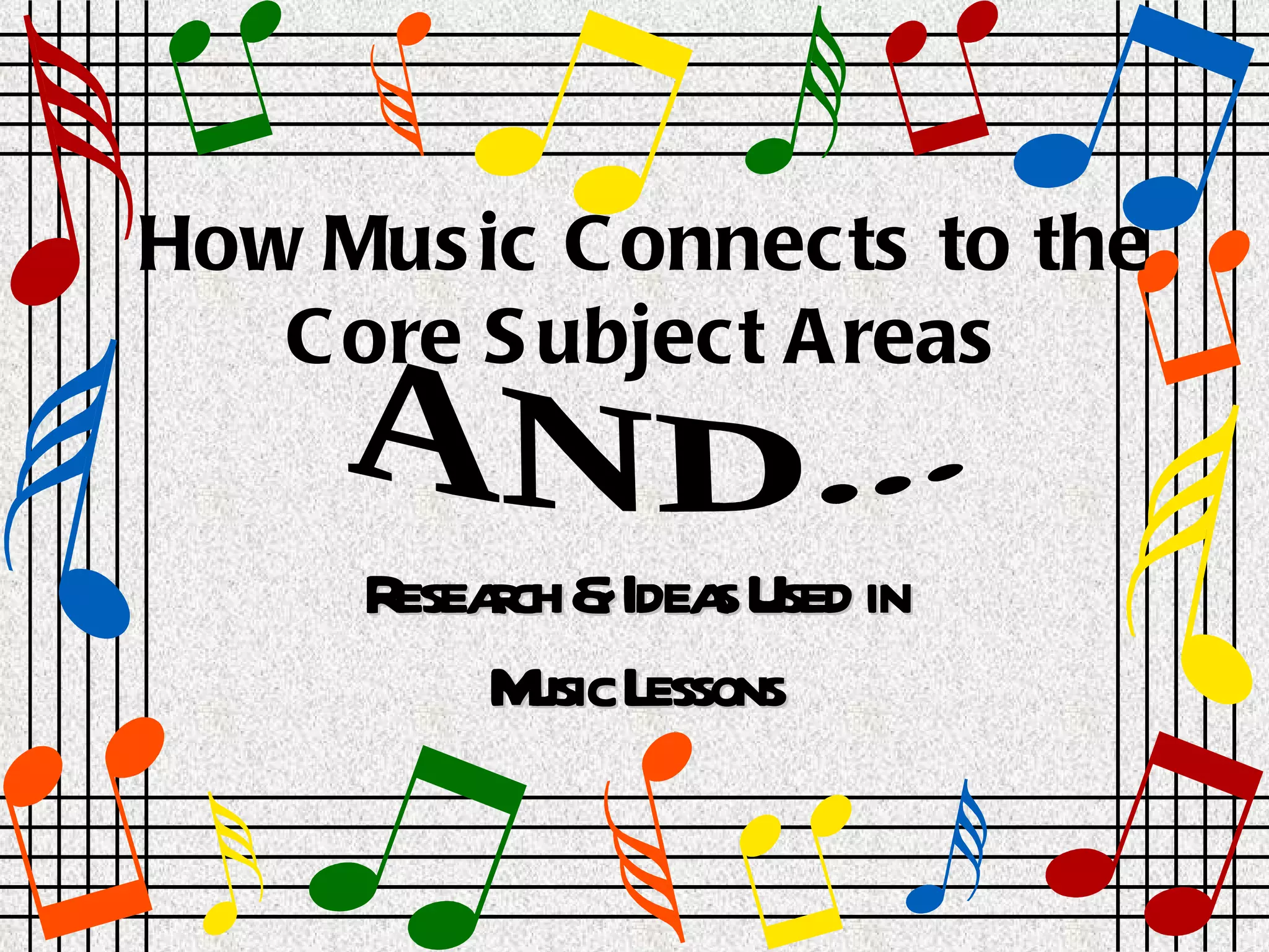 How Music Connects to the Core Subject Areas Research & Ideas Used in Music Lessons AND... 