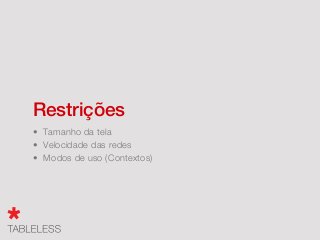 Comportamentos similares
Unifique o comportamento.
Minimize comportamentos diferentes entre os dispositivos.
 
