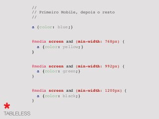 Touch, Mouse, Gestures etc…
Como garantir que todas a execução de tarefas em qualquer
dispositivo?
Como padronizar as
interações de eventos?
 