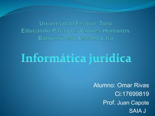 Alumno: Omar Rivas
Ci:17699819
Prof. Juan Capote
SAIA J
 