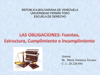 REPÚBLICA BOLIVARIANA DE VENEZUELA
UNIVERSIDAD FERMÍN TORO
ESCUELA DE DERECHO
Autora:
Br. María Verónica Álvarez
C. I.: 28.220.954
 