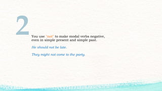 You use "not" to make modal verbs negative,
even in simple present and simple past.
He should not be late.
They might not come to the party.
 