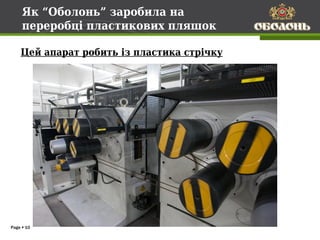 Як “Оболонь” заробила на
     переробці пластикових пляшок

    Цей апарат робить із пластика стрічку




Page  10
 