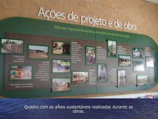 Quadro com as ações sustentáveis realizadas durante as obras. 