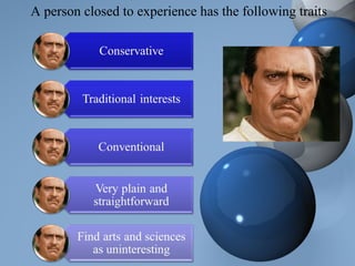 A person closed to experience has the following traits
 