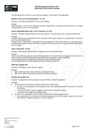 Official Basketball Rules 2017
Summary of the main changes
Page 3 of 5
The officiating team consists: Crew Chief and Umpir...
