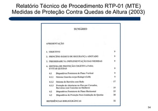 Relatório Técnico de Procedimento RTP-01 (MTE)
Medidas de Proteção Contra Quedas de Altura (2003)
54
 