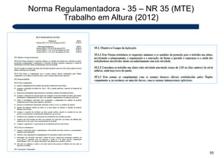 Norma Regulamentadora - 35 – NR 35 (MTE)
Trabalho em Altura (2012)
55
 