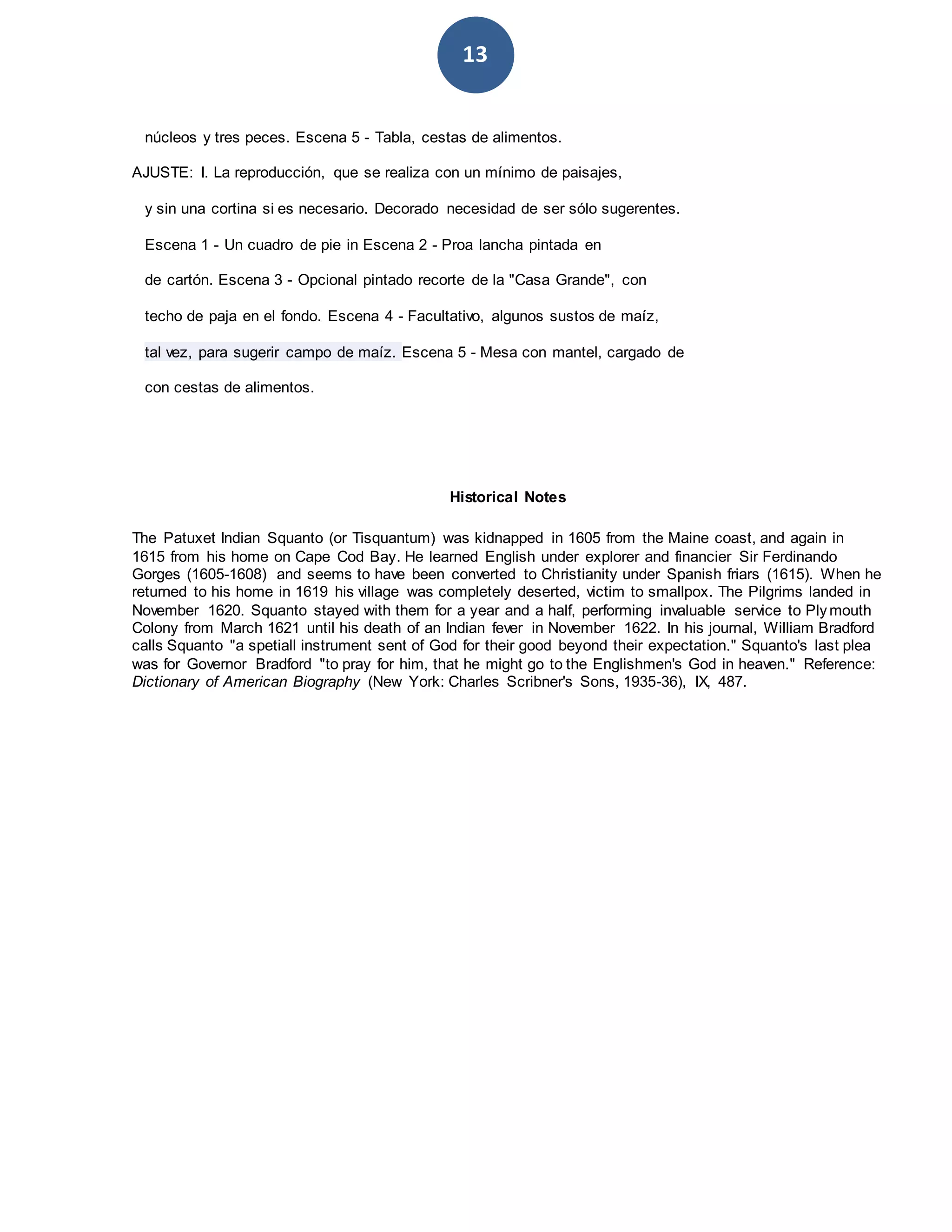 Obra De Teatro Thanks Giving (Piligrims And English) | DOCX