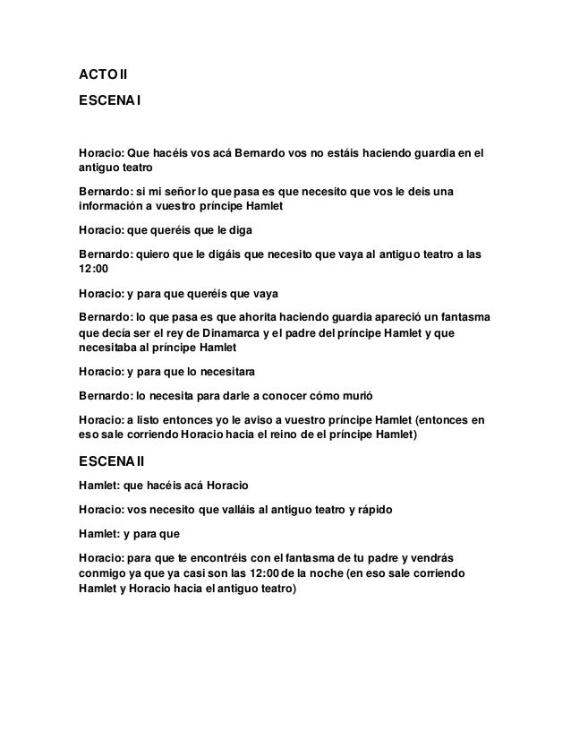 GUION TEATRAL DE LA OBRA LITERARIA DE HAMLET