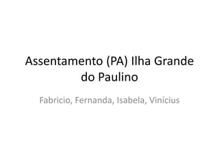 Assentamento (PA) Ilha Grande
        do Paulino
  Fabricio, Fernanda, Isabela, Vinícius
 