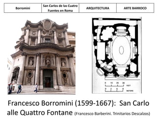 Francesco Borromini (1599-1667): San Carlo
alle Quattro Fontane (Francesco Barberini. Trinitarios Descalzos)
Borromini
San Carlos de las Cuatro
Fuentes en Roma
ARQUITECTURA ARTE BARROCO
 