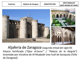 Aljafería de Zaragoza (segunda mitad del siglo XI)
Palacio fortificado (“Qasr al-Surur” / “Palacio de la Alegría”)
levanta...