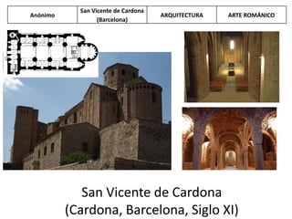San Vicente de Cardona
(Cardona, Barcelona, Siglo XI)
Anónimo
San Vicente de Cardona
(Barcelona)
ARQUITECTURA ARTE ROMÁNICO
 