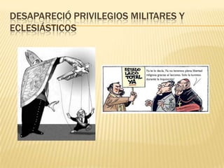 DESAPARECIÓ PRIVILEGIOS MILITARES Y
ECLESIÁSTICOS
 