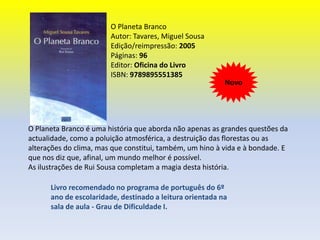 Três Histórias de AmorAutor: Magalhães, ÁlvaroEdição/reimpressão: 2003Páginas: 72Editor: Edições AsaISBN: 9789724135816Colecção: Biblioteca Álvaro Magalhães       Este livro reúne três histórias (“O segredo da menina morta”, “Romance de Lucas e Pandora” e “História do velho e da sua linda nogueira”) em que o amor e a morte trocam energias.       Na primeira história, um rapaz e uma rapariga vêem o seu amor perturbado pela alma de uma menina morta. Na segunda, Lucas e Pandora, um casal de gatos, descobrem o verdadeiro nome da morte e o seu segredo mais bem guardado. Finalmente, na terceira, o velho Miséria engana a morte para poder viver eternamente com a sua linda nogueira e acaba por descobrir que, afinal, se enganou a si próprio. Livro recomendado no programa de português do 6º ano de escolaridade, destinado a leitura orientada na sala de aula - Grau de Dificuldade I
