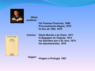 Obras poéticas:     Os Poemas Possíveis, 1966  Provavelmente Alegria, 1970  O Ano de 1993, 1975  Crónica:          Deste Mundo e do Outro, 1971  A Bagagem do Viajante, 1973  As Opiniões que o DL teve, 1974  Os Apontamentos, 1976        Viagem      Viagem a Portugal, 1981                  