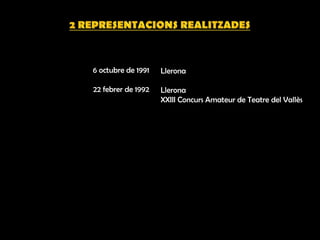 Llerona
Llerona
XXIII Concurs Amateur de Teatre del Vallès
6 octubre de 1991
22 febrer de 1992
 