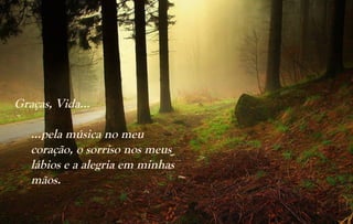 Graças, Vida...

   …pela música no meu
   coração, o sorriso nos meus
   lábios e a alegria em minhas
   mãos.
 