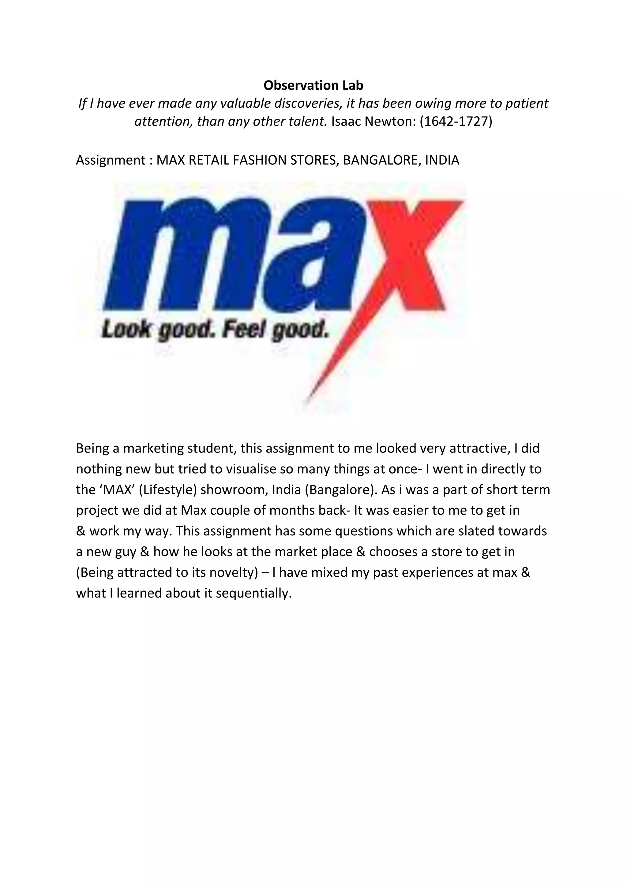 OBSERVATION IN A RETAIL STORE | DOCX