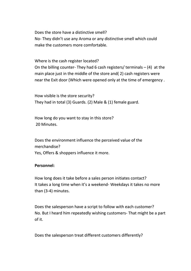 OBSERVATION IN A RETAIL STORE | DOCX