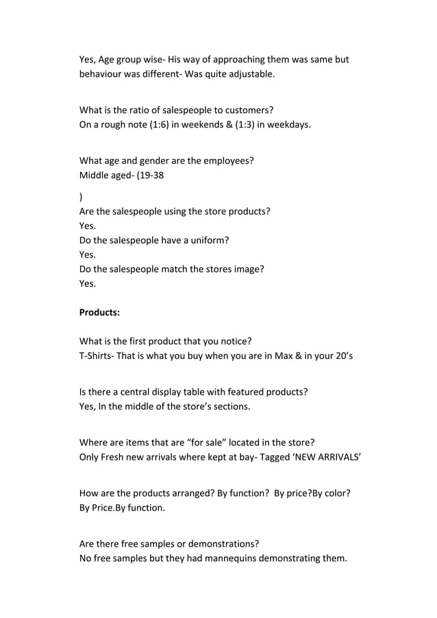 OBSERVATION IN A RETAIL STORE | DOCX